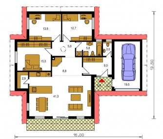 Spiegelverkehrter Entwurf | Grundriss des Erdgeschosses - BUNGALOW 181